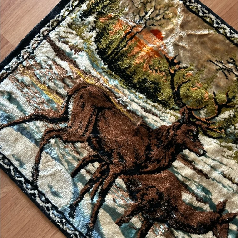 Vintage Italian Deer Scene Hanging Wall Tapestry